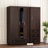 ONIJA  Wooden 3 Door Wardrobe for Clothes with 6 Drawer 8 Shelf Storage & Hanging Space - Sheesham Wood Almirah for Bedroom